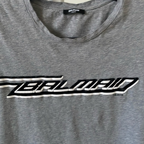 Balmain Paris Flock and print logo unisex grey cotton t shirt, size M - Picture 7 of 8